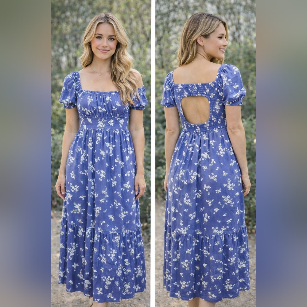 Milkmaid Babydoll Fairy Boho Tiered Hollister 100% Viscose Maxi Dress, Medium